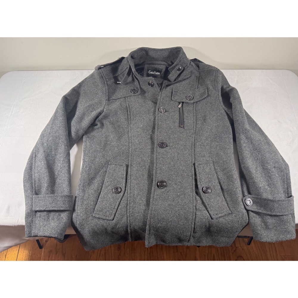 Chouyatou Womens Wool Blend Pea Coat Charcoal Gray Military Jacket Size M